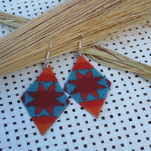 Hand Crafted Jewelry - Handmade pendleton wool double sided earrings.